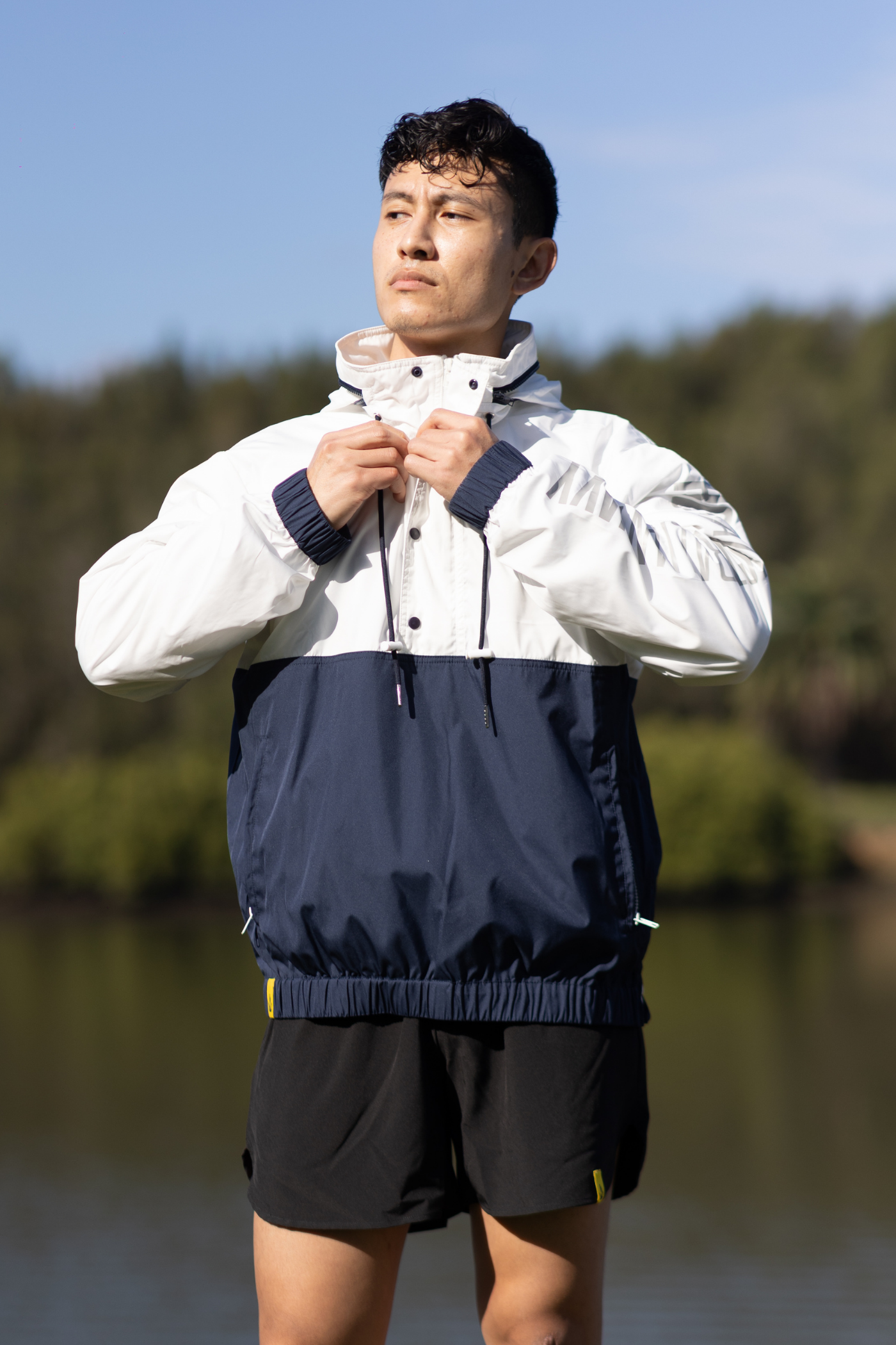 The Ana, Unisex Anorak Jacket White/Navy