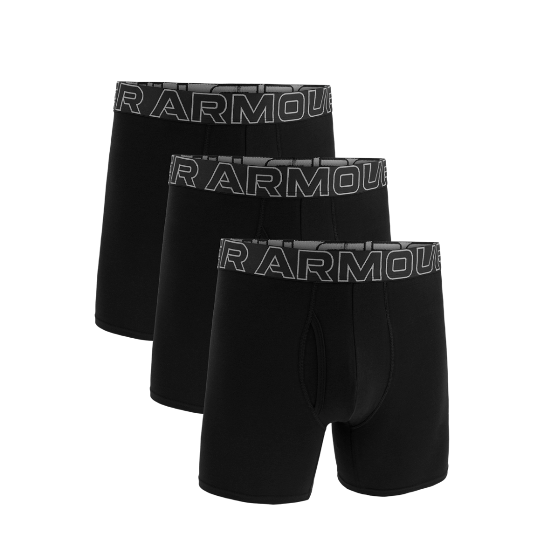 Under Armour Mens Performance Cotton 6" Boxer 3 pk -Black