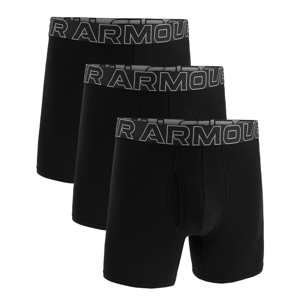 Under Armour Mens Performance Cotton 6" Boxer 3 pk - Black