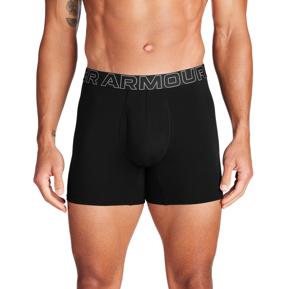 Under Armour Mens Performance Cotton 6" Boxer 3 pk - Black